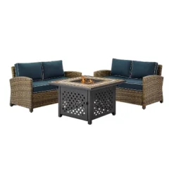 3pc Bradenton Outdoor Steel Fire Pit Set With 2 Loveseats Navy/Weathered Brown - Crosley -Cheap Crosley Store GUEST 6a8b178c 0213 4c9e 80f1 6ab433205e45