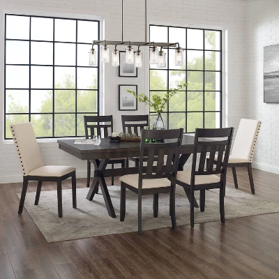 7pc Hayden Extendable Dining Set With 4 Slat Back Chairs And 2 Upholstered Chairs Slate - Crosley 1 7pc Hayden Extendable Dining Set With 4 Slat Back Chairs And 2 Upholstered Chairs Slate - Crosley