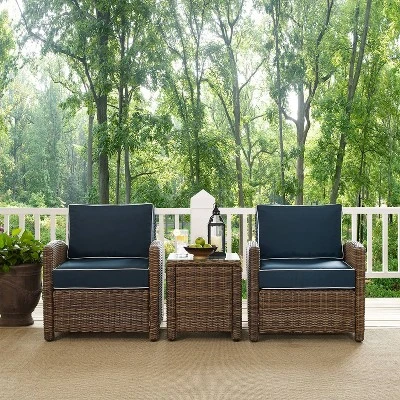 Bradenton 3pc Outdoor Wicker Seating Set With Two Chairs & Table Navy - Crosley 2 Bradenton 3pc Outdoor Wicker Seating Set With Two Chairs & Table Navy - Crosley - Image 2
