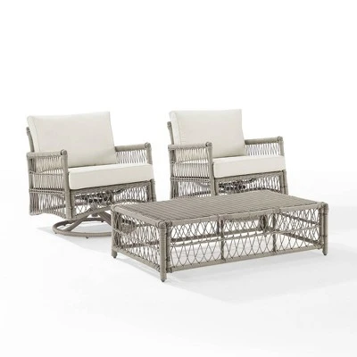 3pc Thatcher Outdoor Steel Conversation Set Creme/Driftwood - Crosley 8 3pc Thatcher Outdoor Steel Conversation Set Creme/Driftwood - Crosley - Image 8