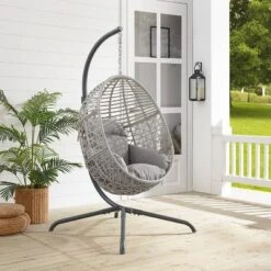 Lorelei Indoor/Outdoor Wicker Hanging Egg Chair - Gray/Light Gray - Crosley