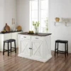 Clifton Kitchen Island With Upholstered Saddle Stools Distressed White/Black - Crosley