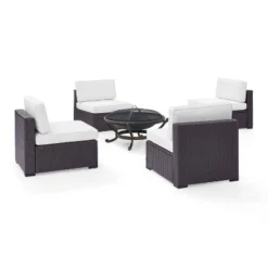 Biscayne 5pc Outdoor Wicker Conversation Set With 4 Armless Chairs & Fire Pit - White - Crosley -Cheap Crosley Store GUEST 76855914 6700 4485 b58a 5a0b968f8a52