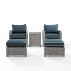 Bradenton 5pc Outdoor Wicker Seating Set With Side Table, 2 Arm Chairs And 2 Ottomans - Navy/Gray - Crosley -Cheap Crosley Store GUEST 78c50c7f e028 4521 96c5 6643e1a2ecbc