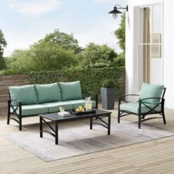 Kaplan 3pc Outdoor Sofa Set With Sofa & Arm Chair With Coffee Table - Mist - Crosley -Cheap Crosley Store GUEST 7b7507c4 10bb 4d84 84ba 70b960af6087