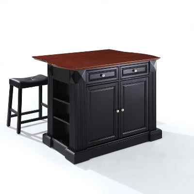 24" Coventry Upholstered Saddle Stools & Drop Leaf Breakfast Bar Black - Crosley 1 24" Coventry Upholstered Saddle Stools & Drop Leaf Breakfast Bar Black - Crosley