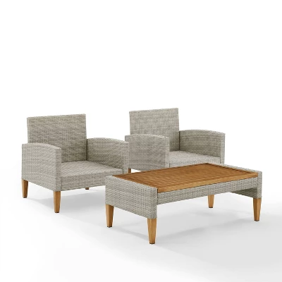 Capella Outdoor Wicker 3 Pc Set With Two Chairs And Coffee Table Gray/Acorn - Crosley 3 Capella Outdoor Wicker 3 Pc Set With Two Chairs And Coffee Table Gray/Acorn - Crosley - Image 3