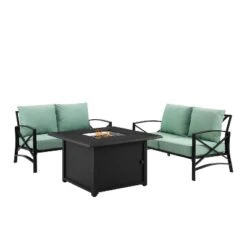 Kaplan 3pc Outdoor Conversation Set With Fire Table & 2 Loveseats - Mist - Crosley -Cheap Crosley Store GUEST 806c8463 95c6 40c0 87b4 a9e1d259a4b1