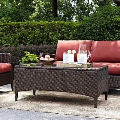 Kiawah Outdoor Wicker Coffee Table - Brown - Crosley 1 Kiawah Outdoor Wicker Coffee Table - Brown - Crosley