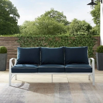 Kaplan Outdoor Metal Sofa White With Navy Cushions - Crosley 7 Kaplan Outdoor Metal Sofa White With Navy Cushions - Crosley - Image 7