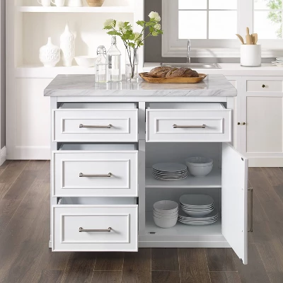 Cutler Faux Marble Top Kitchen Island White/White Marble - Crosley 3 Cutler Faux Marble Top Kitchen Island White/White Marble - Crosley - Image 3