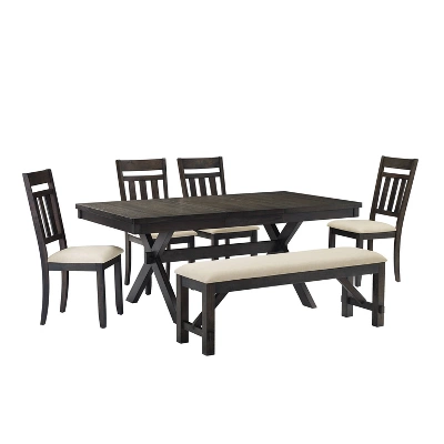 Hayden 6pc Extendable Dining Set With Bench And 4 Slat Back Chairs Slate - Crosley 3 Hayden 6pc Extendable Dining Set With Bench And 4 Slat Back Chairs Slate - Crosley - Image 3