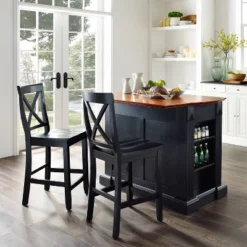 Coventry Drop Leaf Top Kitchen Island With X-Back Stools Black - Crosley -Cheap Crosley Store GUEST 83dec51a 544f 4263 985c e7caa637efce