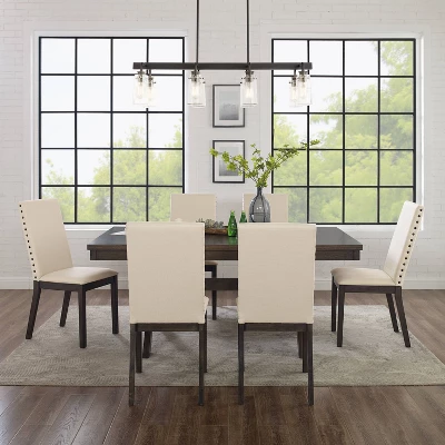 7pc Hayden Extendable Dining Set With 6 Upholstered Chairs Slate - Crosley 2 7pc Hayden Extendable Dining Set With 6 Upholstered Chairs Slate - Crosley - Image 2