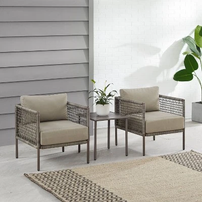 Cali Bay 3pc Outdoor Wicker & Metal Seating Set - Taupe/Light Brown - Crosley 1 Cali Bay 3pc Outdoor Wicker & Metal Seating Set - Taupe/Light Brown - Crosley