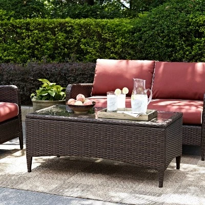 Kiawah Outdoor Wicker Coffee Table - Brown - Crosley 2 Kiawah Outdoor Wicker Coffee Table - Brown - Crosley - Image 2