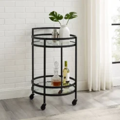 Bailey Round Bar Cart Matte Black - Crosley