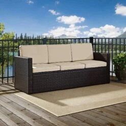 Palm Harbor Outdoor Wicker Sofa In Brown With Sand Cushions - Crosley -Cheap Crosley Store GUEST 88c4f0eb 67e9 45d8 965a 78f4e075bc83