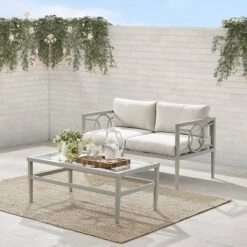 Ashford 2pc Outdoor Metal Conversation Set - Cream - Crosley