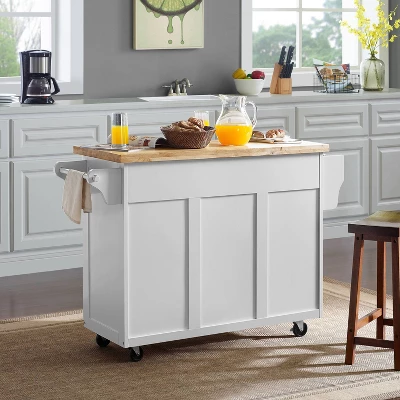Elliott Kitchen Cart With Natural Top White - Crosley 1 Elliott Kitchen Cart With Natural Top White - Crosley