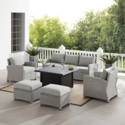 Bradenton 6pc Outdoor Wicker Sofa And Arm Chair Seating Set With Dante Fire Table And 2 Ottomans - Gray/Gray - Crosley -Cheap Crosley Store GUEST 8ae53278 fad2 43ad 9bd6 17079a4e9c5d
