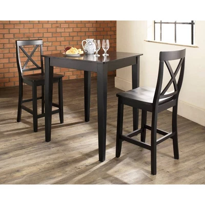 3pc Pub Dining Set With X-Back Stools Black - Crosley 1 3pc Pub Dining Set With X-Back Stools Black - Crosley