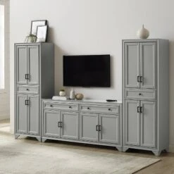 3pc Tara Entertainment Set With Closed Storage Distressed Gray - Crosley