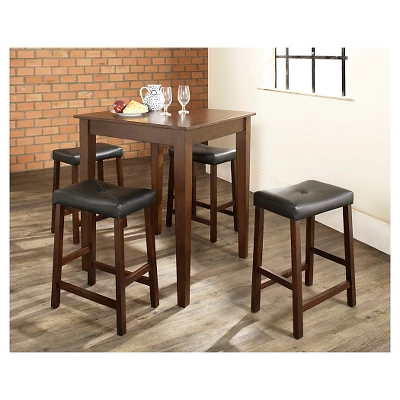 5pc Pub Dining Set With Tapered Leg And Upholstered Saddle Stools Vintage Mahogany Finish - Crosley 2 5pc Pub Dining Set With Tapered Leg And Upholstered Saddle Stools Vintage Mahogany Finish - Crosley - Image 2