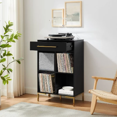 42.25" Juno Record Storage Cube Bookcase With Speaker Black/Black - Crosley 3 42.25" Juno Record Storage Cube Bookcase With Speaker Black/Black - Crosley - Image 3