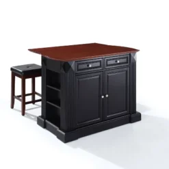 Coventry Drop Leaf Top Kitchen Island With Upholstered Square Stools Black - Crosley -Cheap Crosley Store GUEST 8d5f5c9c 3636 4d09 897d e8c6d3275eb3