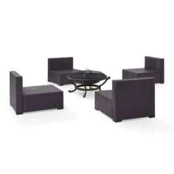 Biscayne 5pc Outdoor Wicker Conversation Set With 4 Armless Chairs & Fire Pit - Mocha - Crosley -Cheap Crosley Store GUEST 8d5f7553 177a 4f0a 9b72 18bf43057af8