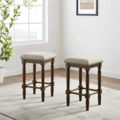 2pc Aldrich Counter Height Barstool Set Oatmeal - Crosley