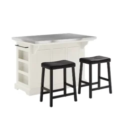 Julia Stainless Steel Top Kitchen Island With 2 Upholstered Saddle Counter Height Barstools White - Crosley -Cheap Crosley Store GUEST 92ce2bea 4bff 43d0 9889 3603d82fd9fd