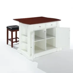 Coventry Drop Leaf Top Kitchen Island With Upholstered Square Stools White - Crosley -Cheap Crosley Store GUEST 92d69fb1 10be 443d bfa6 67bd6a1e10ca