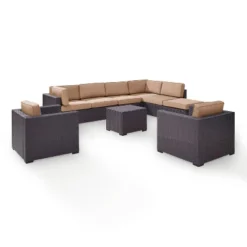 Biscayne 7pc Outdoor Wicker Sectional Set With Arm Chairs & Ottoman - Mocha - Crosley -Cheap Crosley Store GUEST 9357f971 1e12 472d 9dee 707795029404