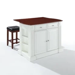 Coventry Drop Leaf Top Kitchen Island With Upholstered Square Stools White - Crosley -Cheap Crosley Store GUEST 94319192 079c 47db aa09 d7e75141f256