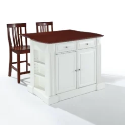 Coventry Drop Leaf Top Kitchen Island With 2 School House Stools White - Crosley -Cheap Crosley Store GUEST 9437b3f4 6a4b 44e2 928f e1e8421fba74