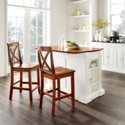 Coventry Drop Leaf Top Kitchen Island With 2 X-Back Stools White - Crosley -Cheap Crosley Store GUEST 94c45404 e74b 4ee4 94df 800a8672b85d