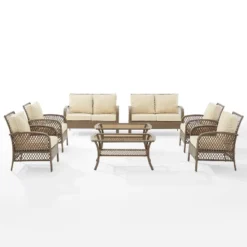 Tribeca 8pc Outdoor Wicker Conversation Set - Sand/Driftwood - Crosley -Cheap Crosley Store GUEST 94da882d 1e35 456a 8c9a 6885cdc7166c