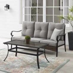 2pc Dahlia Outdoor Steel Conversation Set Taupe/Matte Black - Crosley