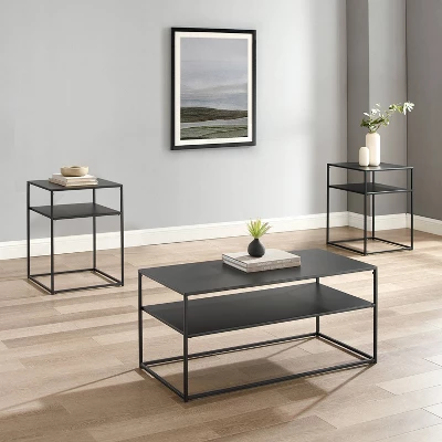 3pc Braxton Coffee And Accent Table Set Matte Black - Crosley 1 3pc Braxton Coffee And Accent Table Set Matte Black - Crosley
