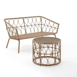 Juniper 2pc Outdoor Wicker Conversation Set With Loveseat & Coffee Table - Cream/Natural - Crosley -Cheap Crosley Store GUEST 97822213 e5ef 4884 86d9 4d0788524a6b