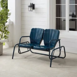 Ridgeland Outdoor Metal Loveseat Glider - Navy - Crosley