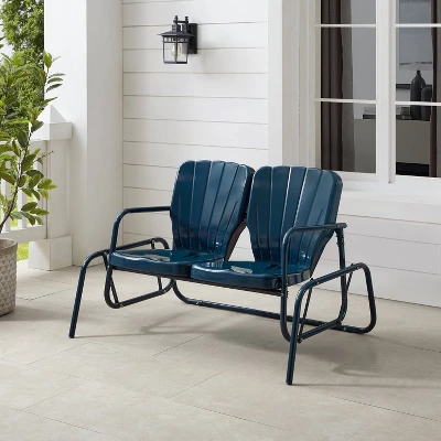 Ridgeland Outdoor Metal Loveseat Glider - Navy - Crosley 1 Ridgeland Outdoor Metal Loveseat Glider - Navy - Crosley