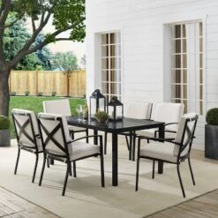 Kaplan 7pc Outdoor Dining Set With 6 Arm Chairs & Dining Table Oatmeal/Oil Rubbed Bronze - Crosley -Cheap Crosley Store GUEST 995881d1 157f 49c4 88b3 0612cd97cfea