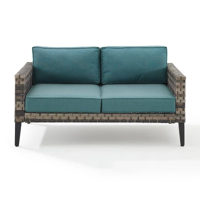 Prescott Outdoor Wicker Loveseat - Blue/Brown- Crosley 5 Prescott Outdoor Wicker Loveseat - Blue/Brown- Crosley - Image 5