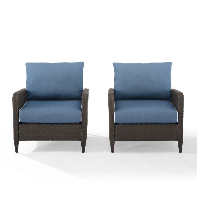 Kiawah 2pk Wicker Patio Chair Blue - Crosley 1 Kiawah 2pk Wicker Patio Chair Blue - Crosley
