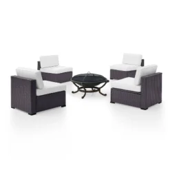 Biscayne 5pc Outdoor Wicker Conversation Set With 4 Armless Chairs & Fire Pit - White - Crosley -Cheap Crosley Store GUEST 9a8ef942 47de 43cc 96f8 6211776d283c