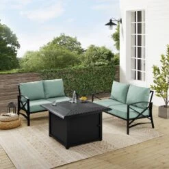 Kaplan 3pc Outdoor Conversation Set With Fire Table & 2 Loveseats - Mist - Crosley -Cheap Crosley Store GUEST 9a9365f7 07bf 40bf 9145 a2473e52c13a