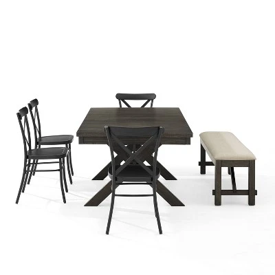6pc Hayden Extendable Dining Set With Camille Chairs Matte Black/Slate - Crosley 8 6pc Hayden Extendable Dining Set With Camille Chairs Matte Black/Slate - Crosley - Image 8